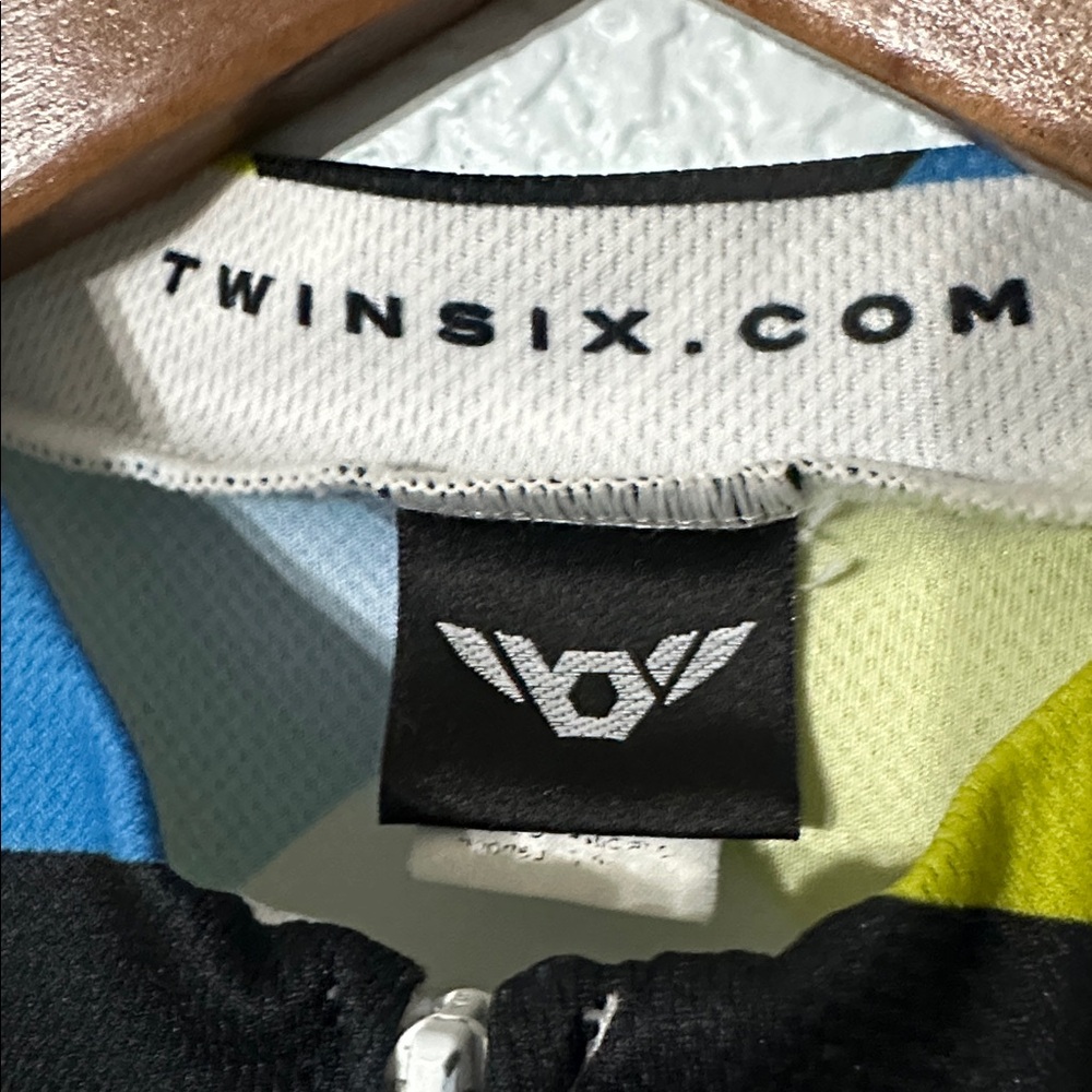 Twin Six Men Blue Green Retro Patchwork Cycling‎ Jersey Size L - Picture 3 of 9